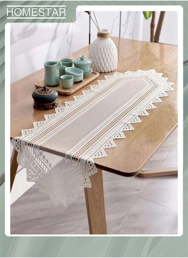 HOMESTAR White Lace Vintage Tablecloth Hollow Embroidered Table Runner Crochet Lace Table Cloth for Table Decoration Wedding Reception  - Image 2