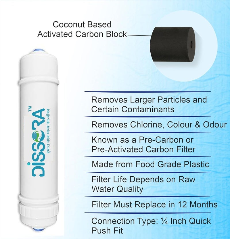 Dissora Gold 10 Inch Inline Pre Carbon Post Carbon and Sediment Block Filter Cartridge Set Suitable for All Kind of RO UV UF Water Purifier Pack of 3 - Image 3