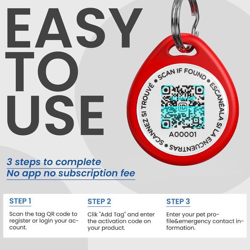 ILFINDYOU Dog Tags Personalized, QR Code Pet ID Tags for Dog Collar, Online Profile, Scan Location Alerts, Red - Image 5