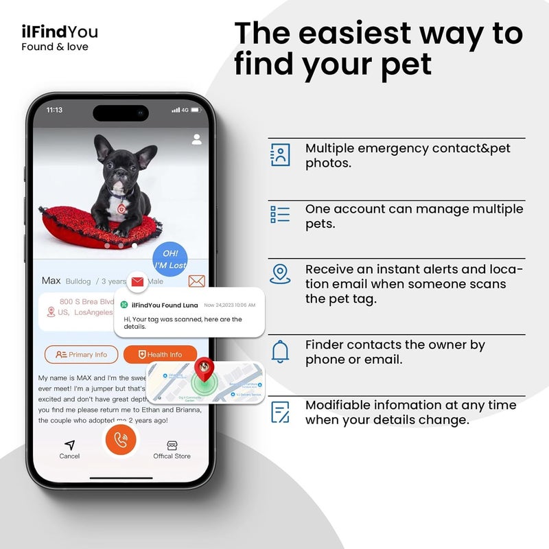 ILFINDYOU Dog Tags Personalized, QR Code Pet ID Tags for Dog Collar, Online Profile, Scan Location Alerts, Red - Image 4