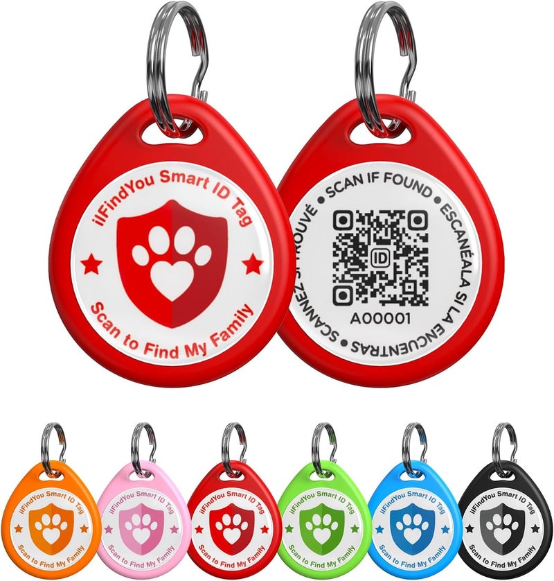 ILFINDYOU Dog Tags Personalized, QR Code Pet ID Tags for Dog Collar, Online Profile, Scan Location Alerts, Red - Image 1