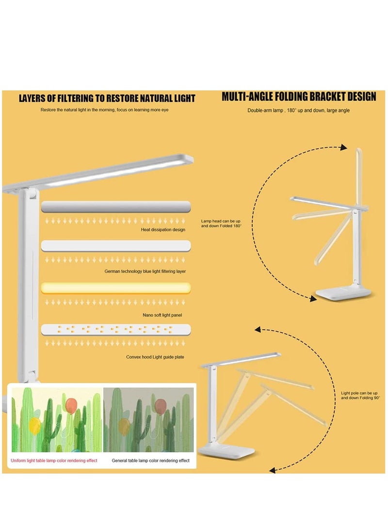 هومستر مصباح مكتب LED ، طاولة للكمبيوتر / سطح المكتب قابل لإعادة الشحن العناية بالعين التحكم باللمس مع منفذ شحن USB - بجانب السرير للقراءة دراسة للأطفال المنزل أبيض - Image 3