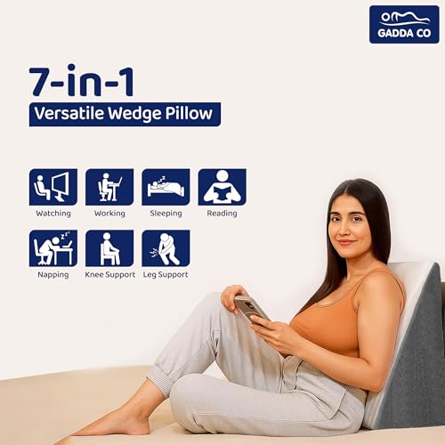 GADDA CO 7-in-1 Memory Foam Wedge Pillow | Adjustable Wedge Cushion for Sleeping, Sitting & Acid Reflux Relief | Orthopedic Support for Back, Legs, Pregnancy & GERD | White & Grey | Pack of 1 - Image 4