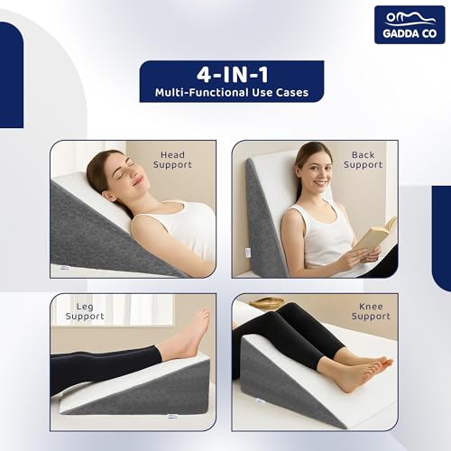 GADDA CO 7-in-1 Memory Foam Wedge Pillow | Adjustable Wedge Cushion for Sleeping, Sitting & Acid Reflux Relief | Orthopedic Support for Back, Legs, Pregnancy & GERD | White & Grey | Pack of 1 - Image 5