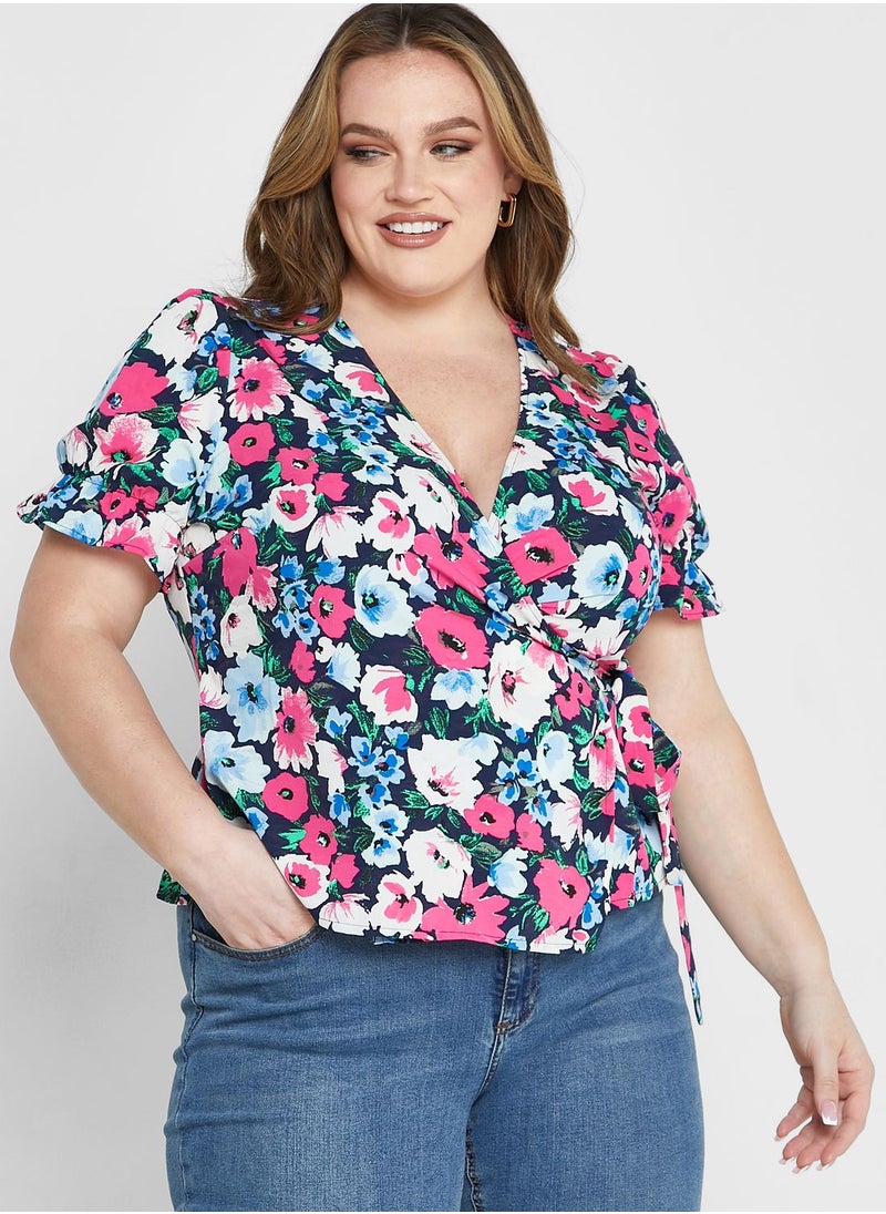 Vero Moda Curve - Wrap Neck Printed Top - Image 1