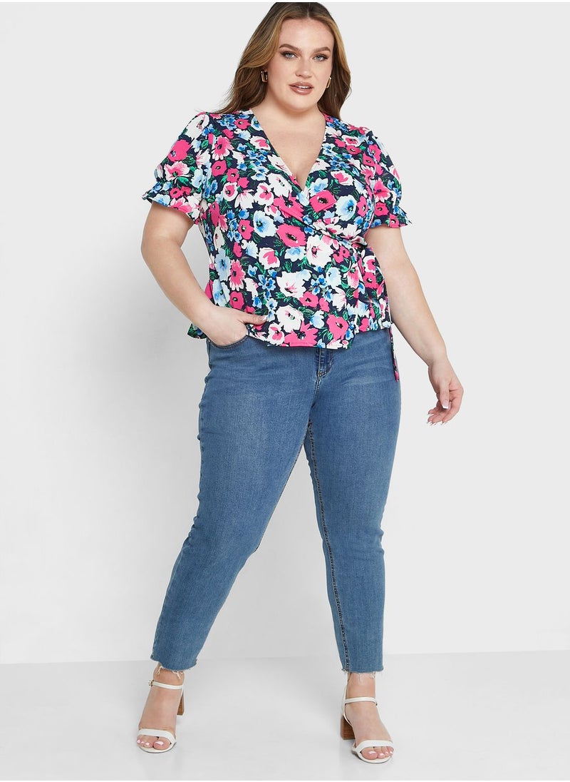 Vero Moda Curve - Wrap Neck Printed Top - Image 1