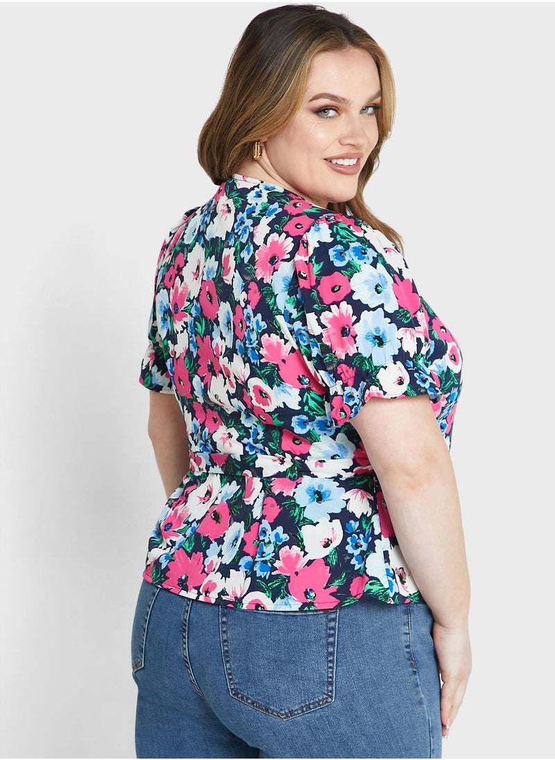 Vero Moda Curve - Wrap Neck Printed Top - Image 1