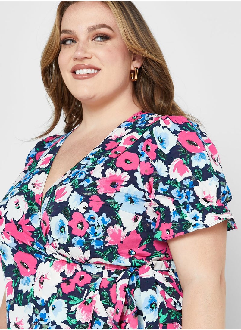 Vero Moda Curve - Wrap Neck Printed Top - Image 1