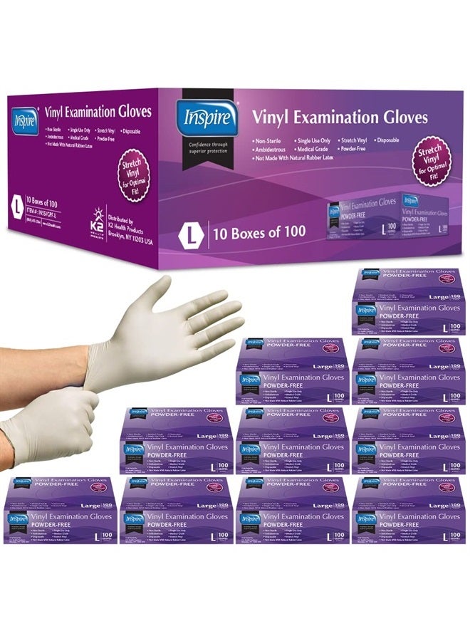 Inspire Medical Gloves Exam Gloves | Powder Free Stretch Vinyl Gloves | Disposable Gloves Disposable Latex Free Gloves | Cooking Gloves Disposable Food Safe Food Prep Gloves Plastic Gloves Disposable - Image 1