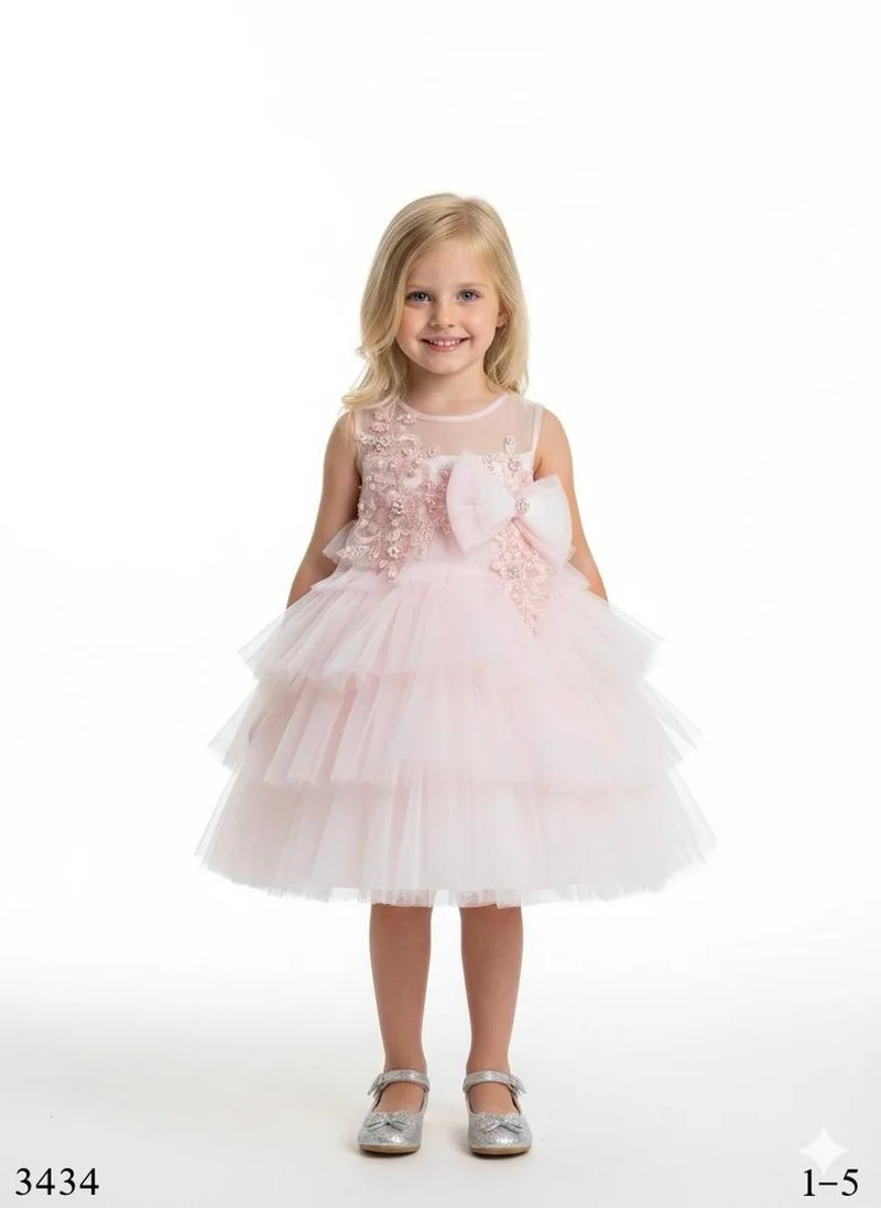 Via Bambino Blush Embellished Tulle Bow Pink Dress 3434