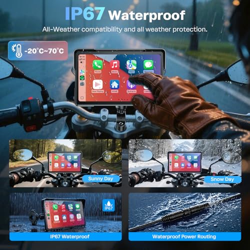 WonVon 7 Inch Wireless Motorcycle Carplay GPS Navigation System with Apple Carplay and Android Auto Portable Screen with Dual Bluetooth, Navigation, Siri, Google Assistant with Magnetic Mount - Image 4