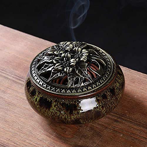 LamDawn Incense Burner with Calabash Incense Stick Holder - Porcelain Charcoal Censer for Use with Resin Granular Powder Cone or Coil Incense (Fambe Green) - Image 3