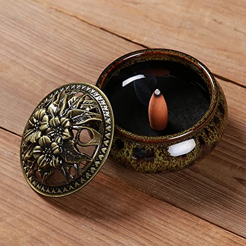 LamDawn Incense Burner with Calabash Incense Stick Holder - Porcelain Charcoal Censer for Use with Resin Granular Powder Cone or Coil Incense (Fambe Green) - Image 5