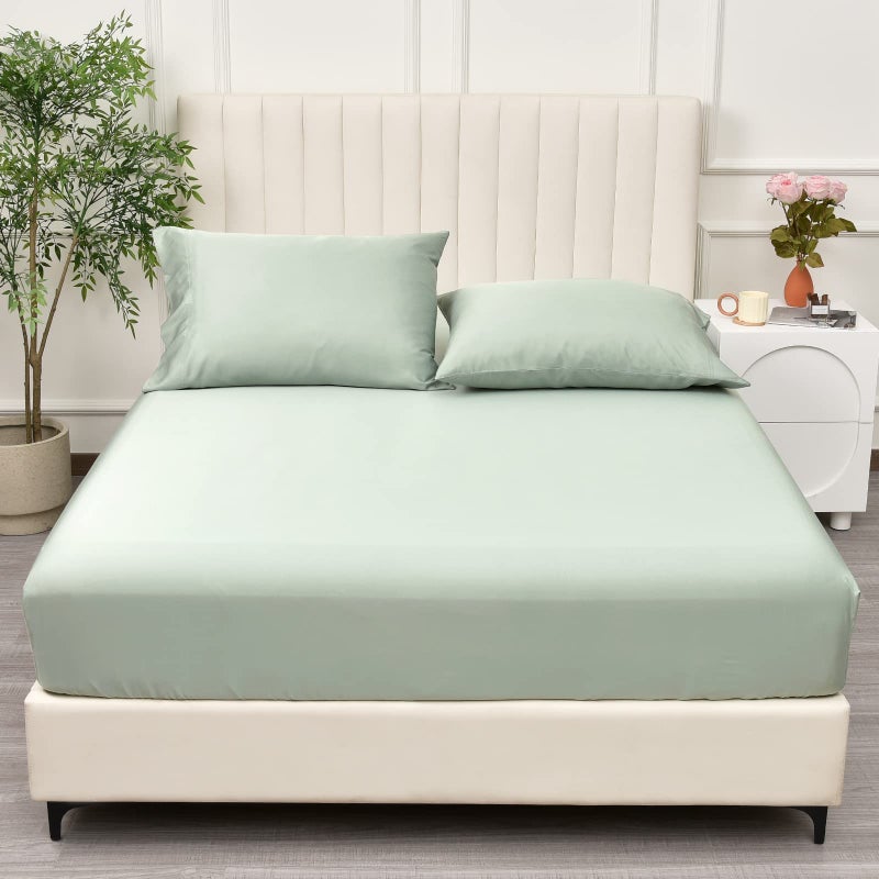 PHF PHF Cooling Fitted Sheet Twin Size for Hot Sleeper 100% Rayon Derived from Bamboo_ 16"" Deep Pocket  2.5cm Wider Strong Elastic Easy Fit  Breathable Silky Soft  39""x 75"" Sage Green  No Pillowcases  - Image 1