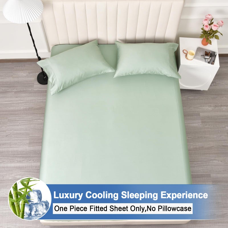 PHF PHF Cooling Fitted Sheet Twin Size for Hot Sleeper 100% Rayon Derived from Bamboo_ 16"" Deep Pocket  2.5cm Wider Strong Elastic Easy Fit  Breathable Silky Soft  39""x 75"" Sage Green  No Pillowcases  - Image 3