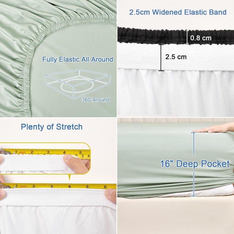 PHF PHF Cooling Fitted Sheet Twin Size for Hot Sleeper 100% Rayon Derived from Bamboo_ 16"" Deep Pocket  2.5cm Wider Strong Elastic Easy Fit  Breathable Silky Soft  39""x 75"" Sage Green  No Pillowcases  - Image 5