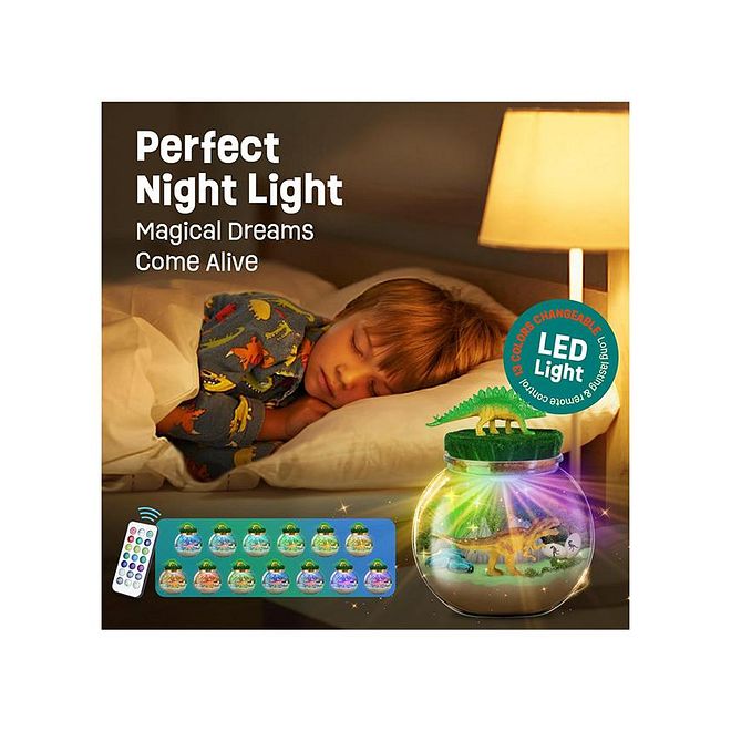 ESSEN Dinosaur Terrarium DIY Craft Kit with Remote, 13-colored LED, 3 Adjustable Light Modes, Easy To Assemble, 5 Years+, 15 x 15 x 14 cm - 19 Pieces - Image 3
