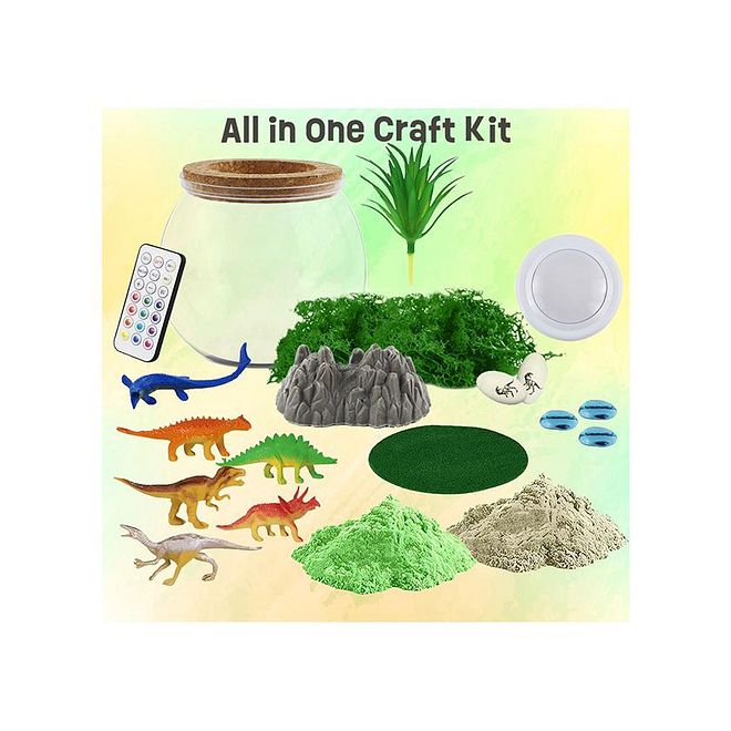 ESSEN Dinosaur Terrarium DIY Craft Kit with Remote, 13-colored LED, 3 Adjustable Light Modes, Easy To Assemble, 5 Years+, 15 x 15 x 14 cm - 19 Pieces - Image 2