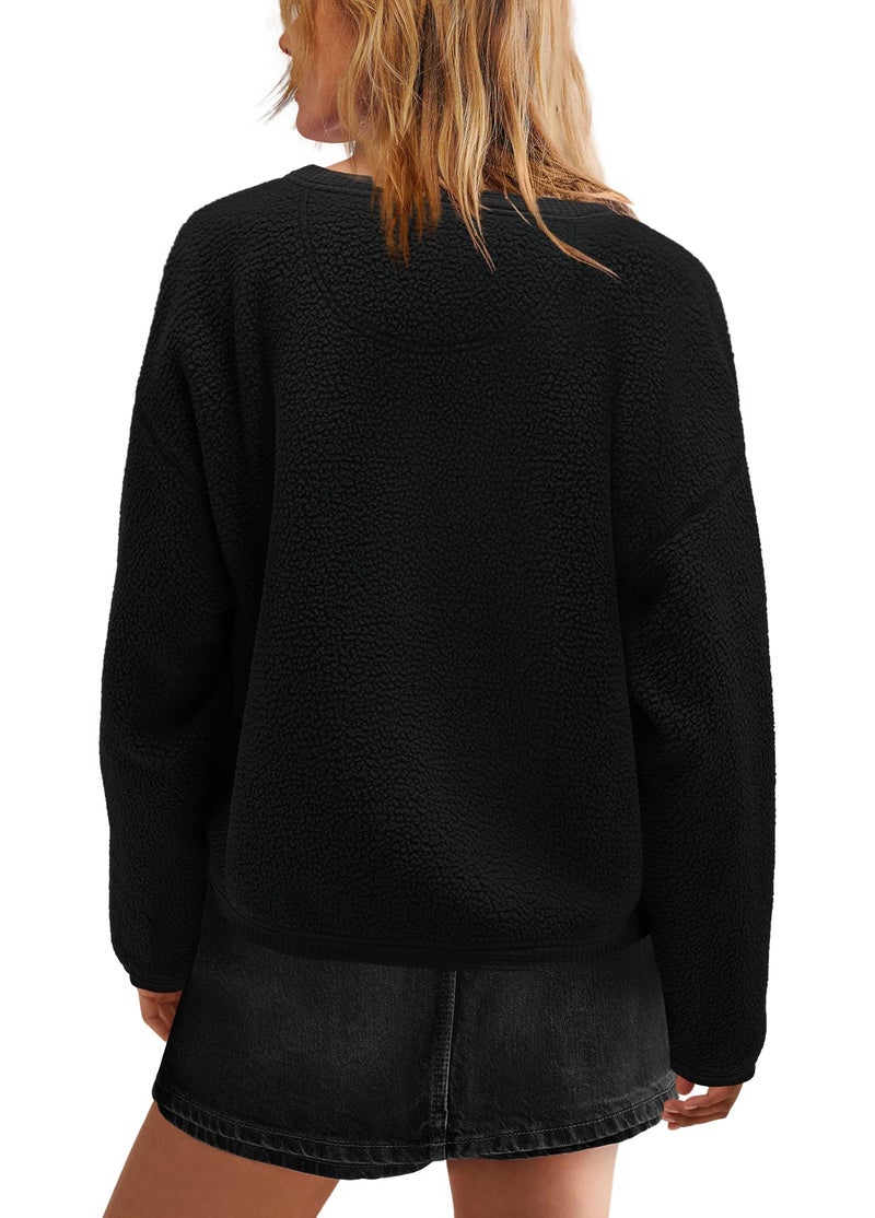 Yanekop Womens Sherpa Jacket Button Down Fleece Winter Coat Fuzzy Jackets Chunky Cardigan Sweaters Open Knit Sweater(Black,M) - Image 5