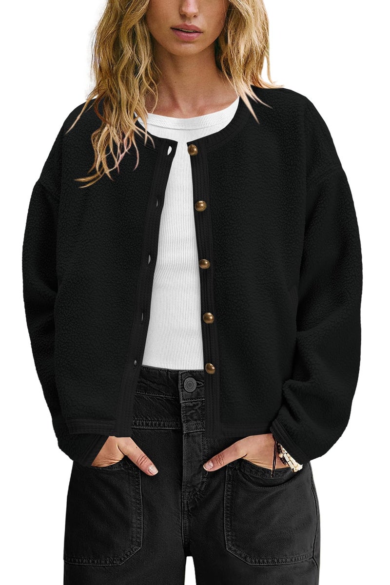Yanekop Womens Sherpa Jacket Button Down Fleece Winter Coat Fuzzy Jackets Chunky Cardigan Sweaters Open Knit Sweater(Black,M) - Image 4