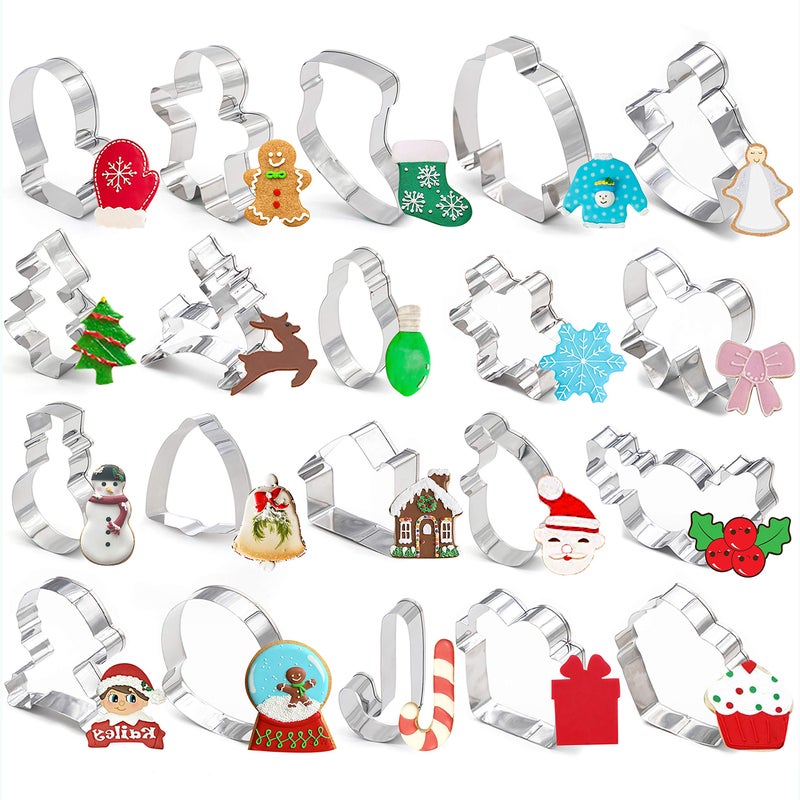 Moon Boat 20 Pieces Christmas Cookie Cutters for XmasHolidayWonderland Party SuppliesFavors  Including Glove Gingerbread Angel Candy Cane etc