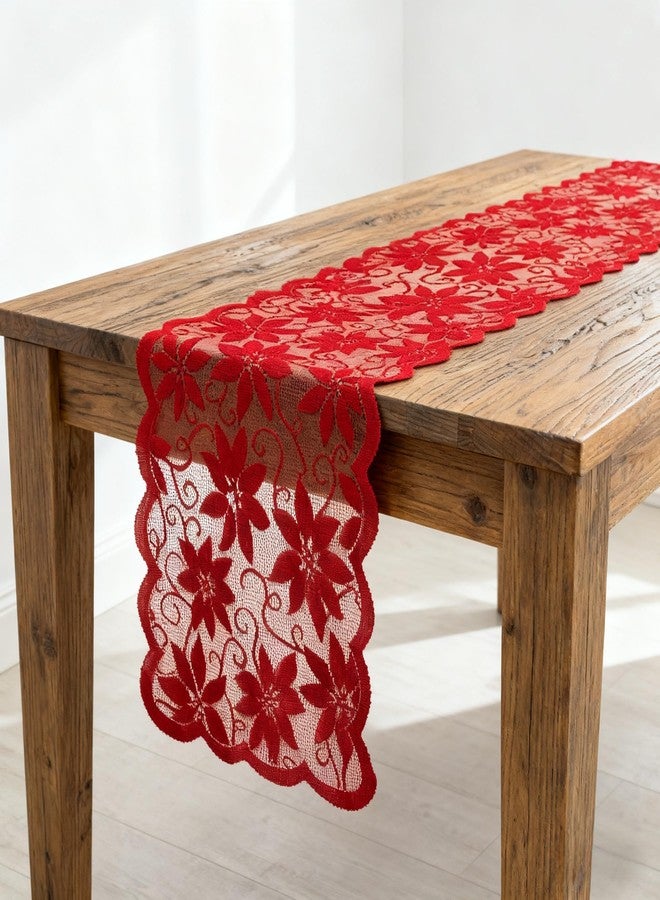werdecade Red Lace Table Runners for Christmas Wedding Bridal Shower Baby Shower Party Table Decoration, Rustic Rose Embroidered Boho Table Runner,13 x 72 Inch (Red) - Image 5