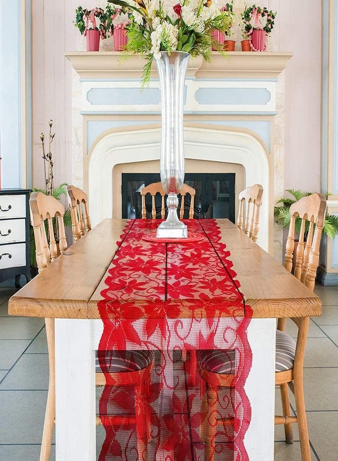 werdecade Red Lace Table Runners for Christmas Wedding Bridal Shower Baby Shower Party Table Decoration, Rustic Rose Embroidered Boho Table Runner,13 x 72 Inch (Red) - Image 4
