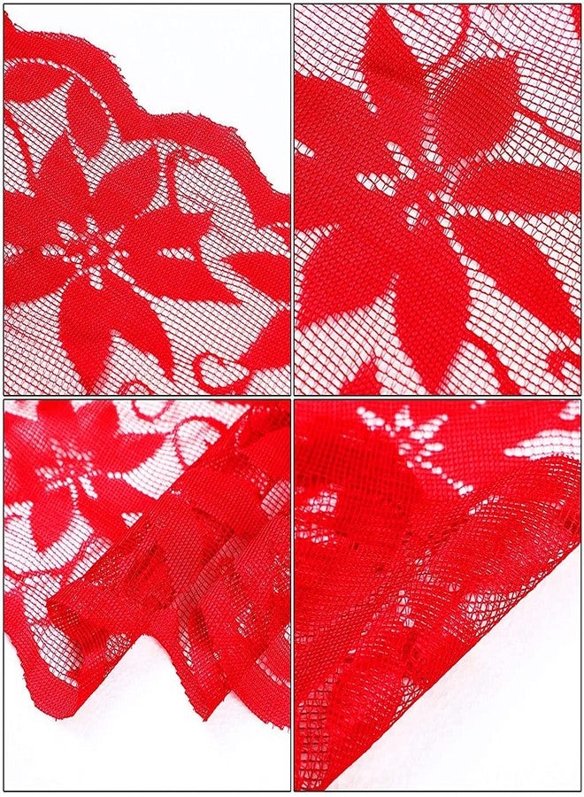 werdecade Red Lace Table Runners for Christmas Wedding Bridal Shower Baby Shower Party Table Decoration, Rustic Rose Embroidered Boho Table Runner,13 x 72 Inch (Red) - Image 3
