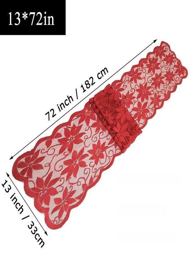 werdecade Red Lace Table Runners for Christmas Wedding Bridal Shower Baby Shower Party Table Decoration, Rustic Rose Embroidered Boho Table Runner,13 x 72 Inch (Red) - Image 2