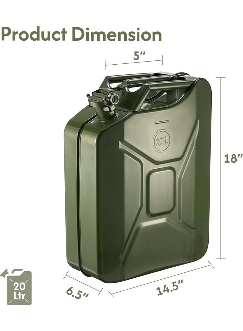 Trezvo Metal Jerry Can 20 L for Petrol/Diesel/Water Extra Large Liquid Storage Canister with Flexible Metal Spout Heavy Duty Metal Food Grade Water Jug/Jerry Can Camping & Emergency Storage (20L) - Image 2