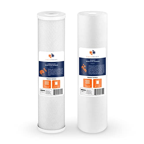 Aquaboon 5 Micron 20 x 45 Water Filter Cartridges Set of 2 Whole House Water Filter Replacements for 2Stage Sediment Chlorine Odors Reduction