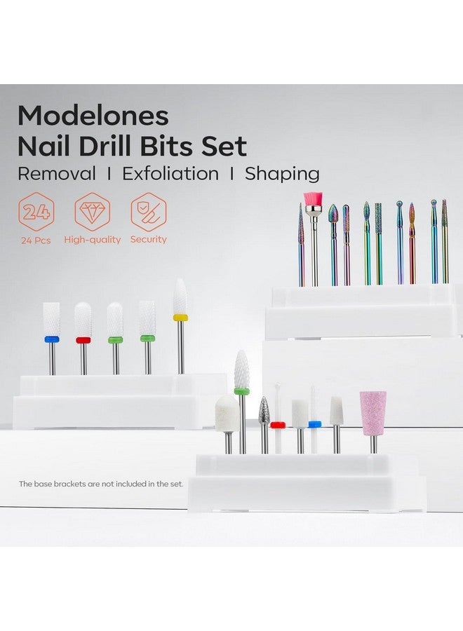 Modelones 24 Pcs Nail Drill Bit Set, 3/32” Ceramic Diamond Carbide Nail Drill Bits, Acrylic Gel Nail Bit Kit, Cuticle Remover Bits for Acrylic Gel Dip Powder Nail Manicure Pedicure - Image 2