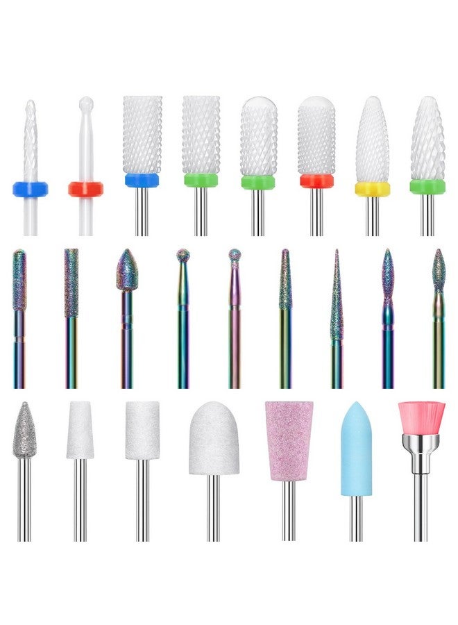 Modelones 24 Pcs Nail Drill Bit Set, 3/32” Ceramic Diamond Carbide Nail Drill Bits, Acrylic Gel Nail Bit Kit, Cuticle Remover Bits for Acrylic Gel Dip Powder Nail Manicure Pedicure - Image 1