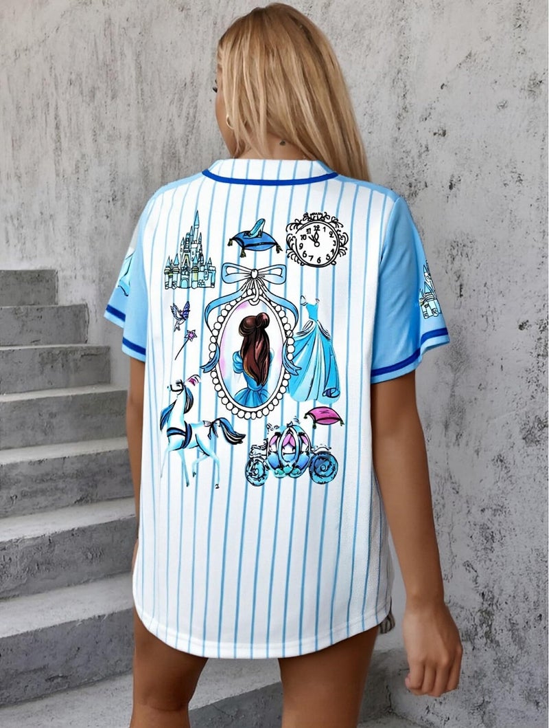 UNIQUEONE Magical Shirt for Women Baseball Jersey Magic Hawaiian Shirts Family Vacation Button up Tops Blue - Image 5