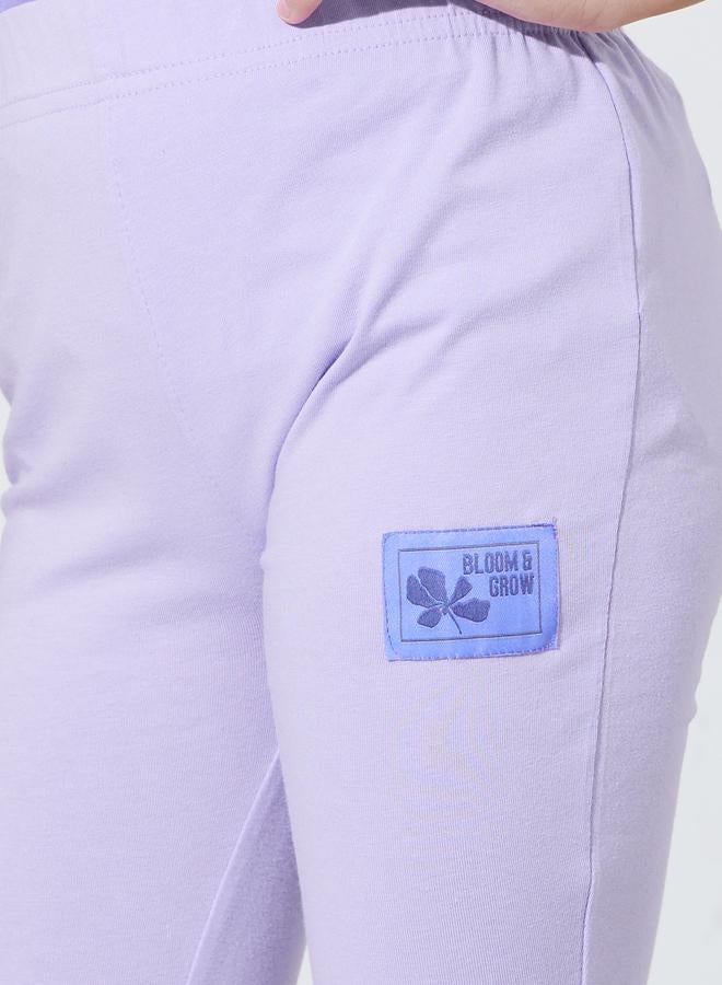 Styli Girls Lilac Solid Full Length Fit and Flare Leggings With Patchwork Detail - Image 3