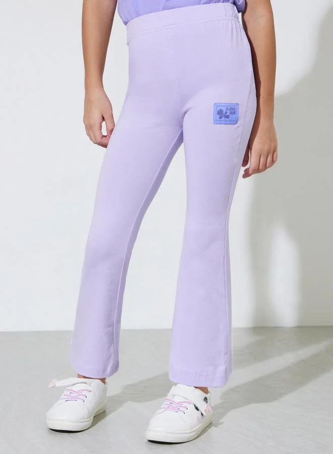 Styli Girls Lilac Solid Full Length Fit and Flare Leggings With Patchwork Detail