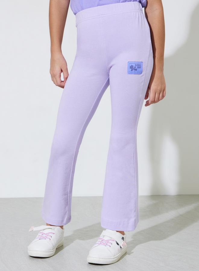 Styli Girls Lilac Solid Full Length Fit and Flare Leggings With Patchwork Detail - Image 1
