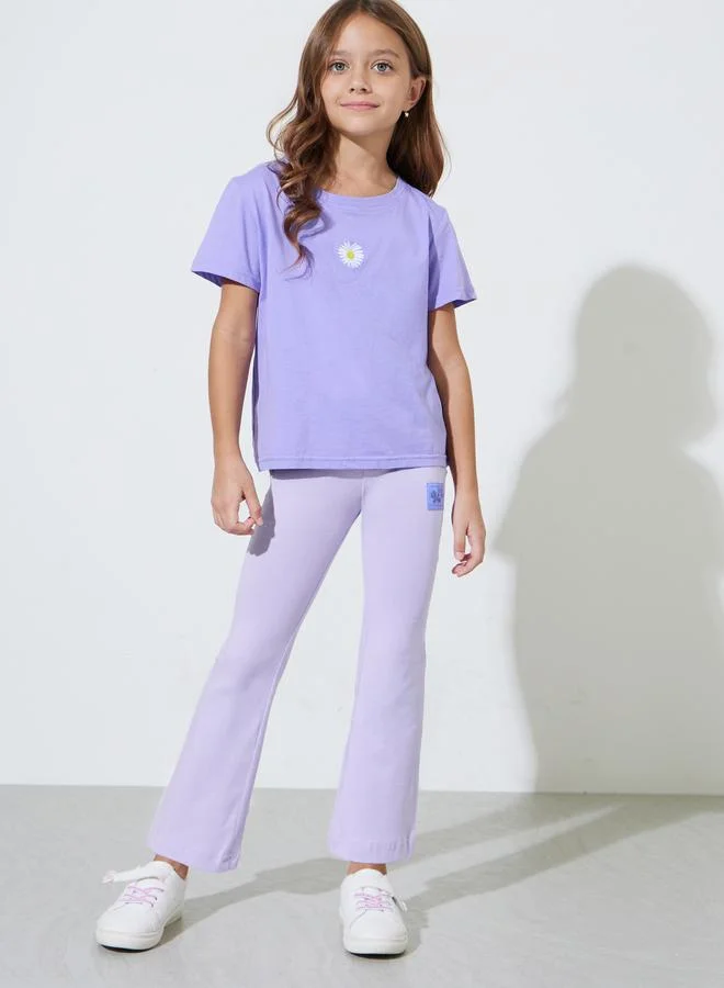 Styli Girls Lilac Solid Full Length Fit and Flare Leggings With Patchwork Detail