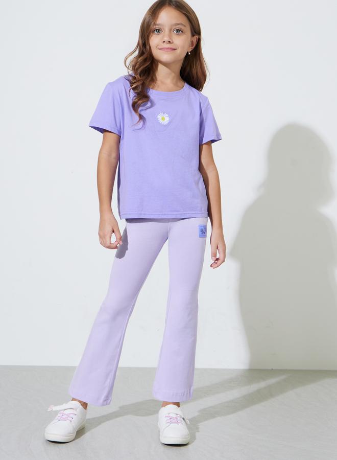 Styli Girls Lilac Solid Full Length Fit and Flare Leggings With Patchwork Detail - Image 2