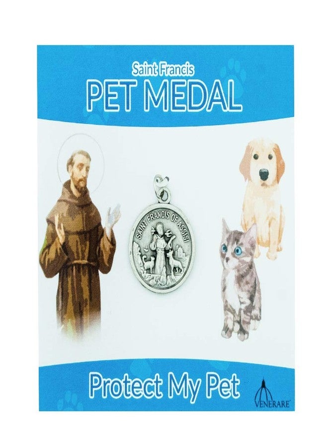 Venerare St. Francis Pet Medal | Large Round Pet Collar Charm | A Great Gift for Pet Lovers | Comes with Different Colored Card | Christian Pet Goods (Blue Card) - Image 1