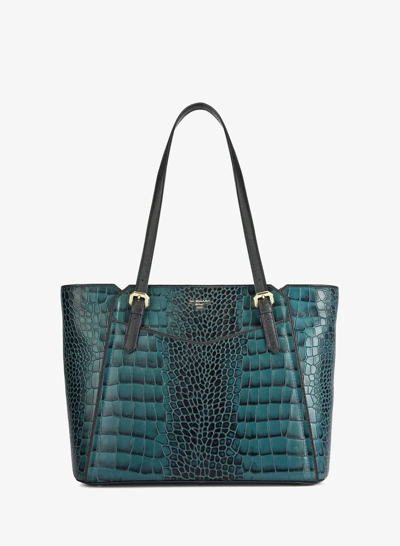 Da Milano Medium Croco Leather Tote - Teal