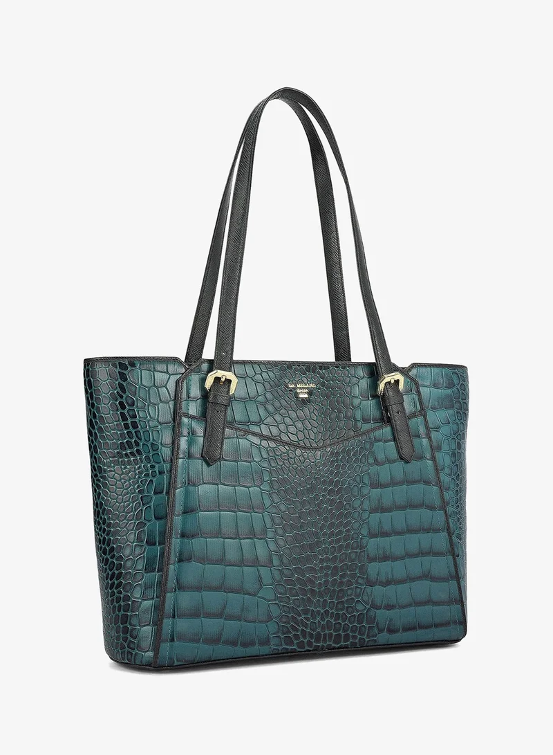 Da Milano Medium Croco Leather Tote - Teal