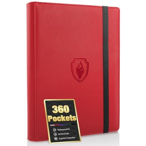 Fabmaker Premium 9 Pocket Card Binder for 360 Cards Fabmaker PU Cover Trading Card Binder Sturdy Card Collection Album Sleek Card Holder Folders for Game Cards Sports Cards Red - Image 1