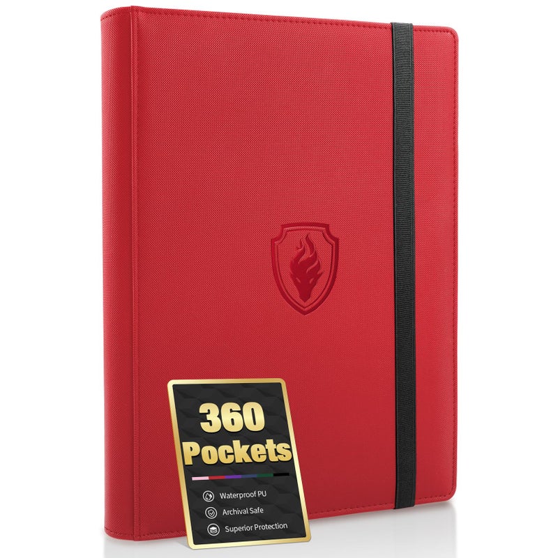 Fabmaker Premium 9 Pocket Card Binder for 360 Cards Fabmaker PU Cover Trading Card Binder Sturdy Card Collection Album Sleek Card Holder Folders for Game Cards Sports Cards Red - Image 2