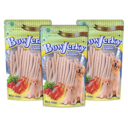 Bow Jerky Chicken & Milk Dog Treats | High-Protein Soft Chews for All Life Stages | Healthy Training & Reward Snacks | Tasty Jerky Bites for Puppies & Adult Dogs | 200 gm (Pack of 3) - Image 1