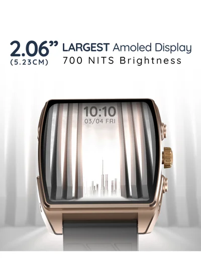 Pebble Mega Smart Watch for Men and Women  with 2.06" AMOLED Display, Bluetooth Calling, Premium Metal Build, Always-On Display, AI Voice Assistant, Rotating Crown, Customizable Watch Faces, Midnight Gold
