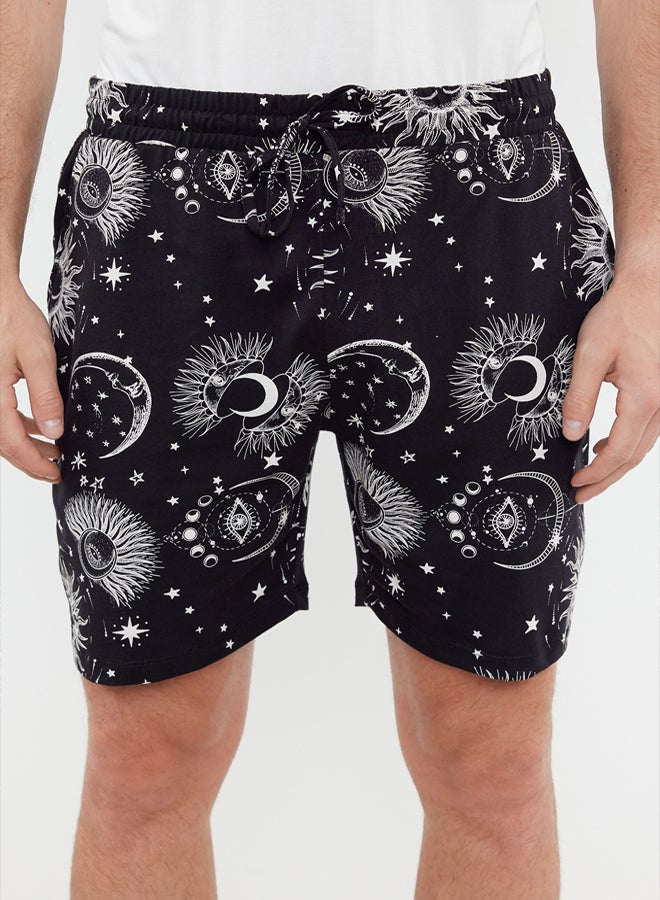 trendyol Ecru Black Printed Regular Fit Couple/Double Knitted Shorts 100% Cotton Pajama Set TMNSS24PT00018 - Image 4