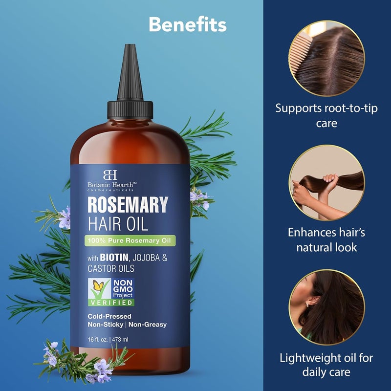 Botanic Hearth Rosemary Oil for hair growth 16 Fl Oz - For Thicker Hair, Scalp Treatment for Hair Loss, Dry & Frizzy Hair Repair, Deep Nourishing Oil for Damaged Hair - 100% Natural and Vegan - Image 5