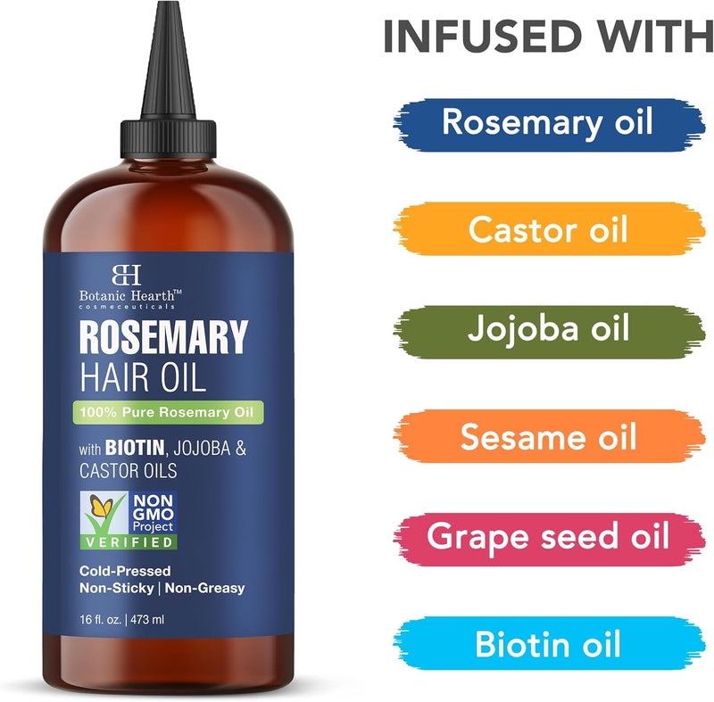 Botanic Hearth Rosemary Oil for hair growth 16 Fl Oz - For Thicker Hair, Scalp Treatment for Hair Loss, Dry & Frizzy Hair Repair, Deep Nourishing Oil for Damaged Hair - 100% Natural and Vegan - Image 3