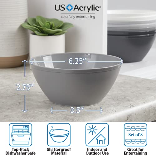 US Acrylic Unbreakable 28 oz. Plastic Stackable Cereal Bowls for Snacks & Ice Cream in Grey Colors (Set of 8) 6-inch Reusable, BPA-Free, Made in the USA, Dishwasher Safe Dinnerware - Image 3